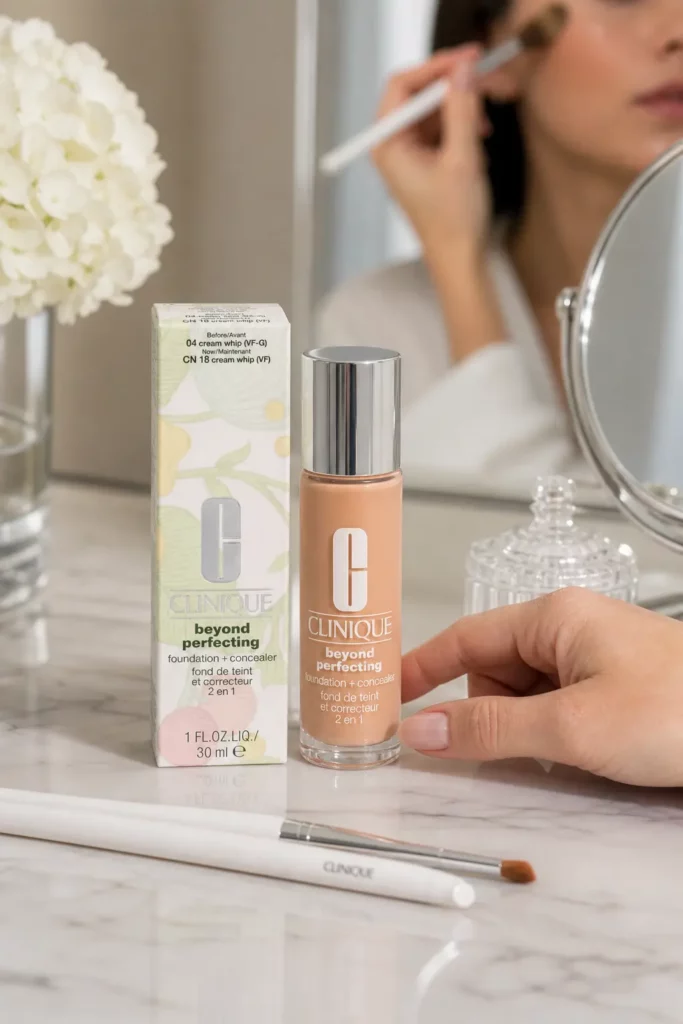 Clinique Beyond Perfecting Foundation + Concealer CN 18 Cream Whip - sfeerfoto shade-setting