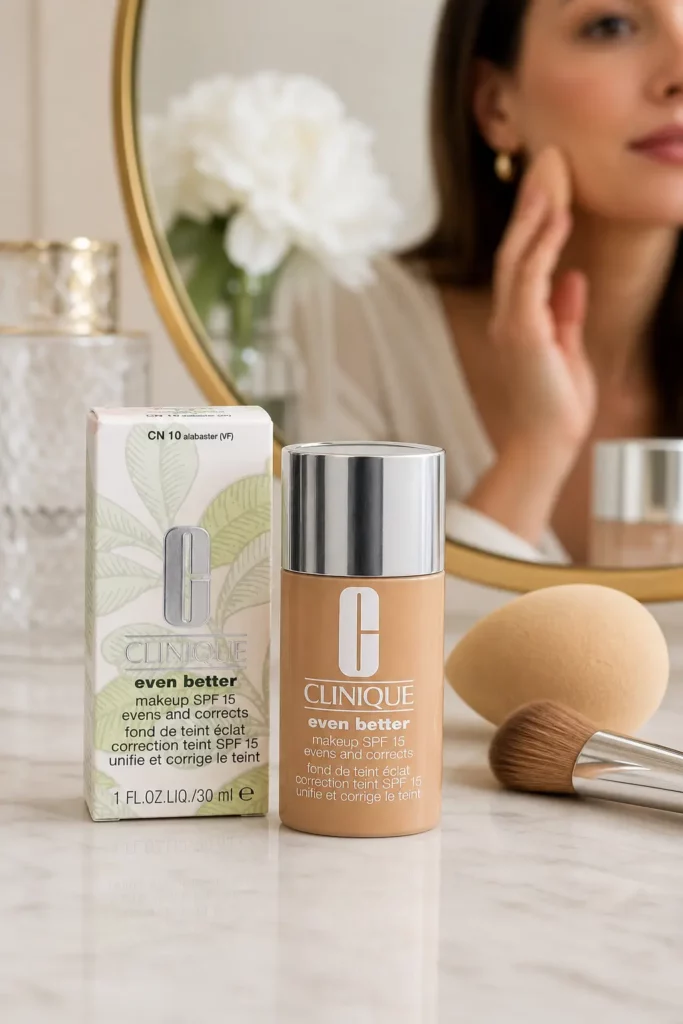 Clinique Even Better foundation SPF15 CN 10 Alabaster - sfeerfoto shade-setting