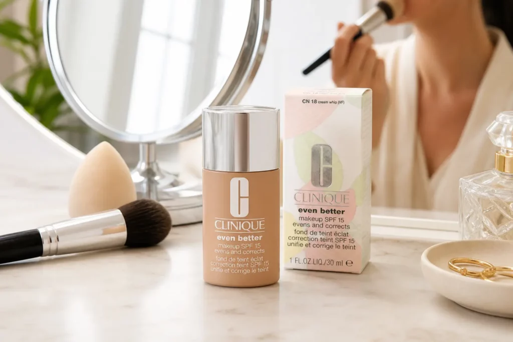 Clinique Even Better foundation SPF15 CN 18 Cream Whip - sfeerfoto shade-setting