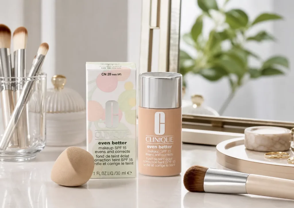 Clinique Even Better foundation SPF15 CN 28 Ivory - sfeerfoto shade-setting