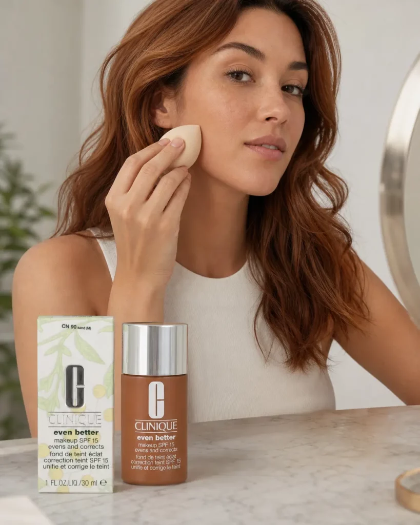 Clinique Even Better foundation SPF15 CN 90 Sand - sfeerfoto application