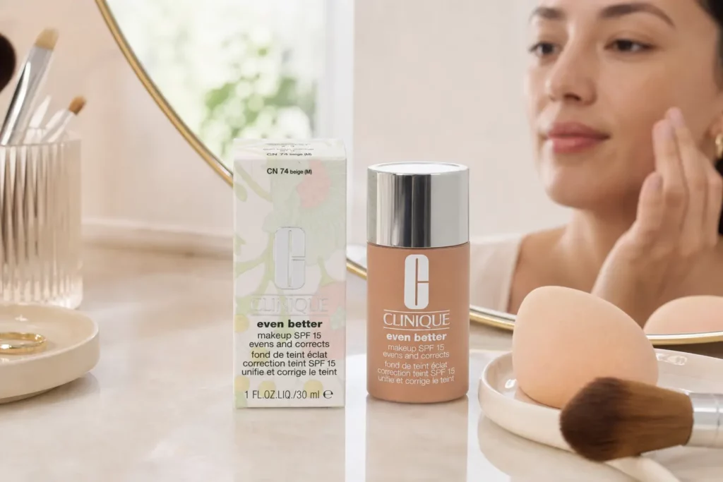 Clinique Even Better foundation SPF15 CN74 Beige - sfeerfoto shade-setting