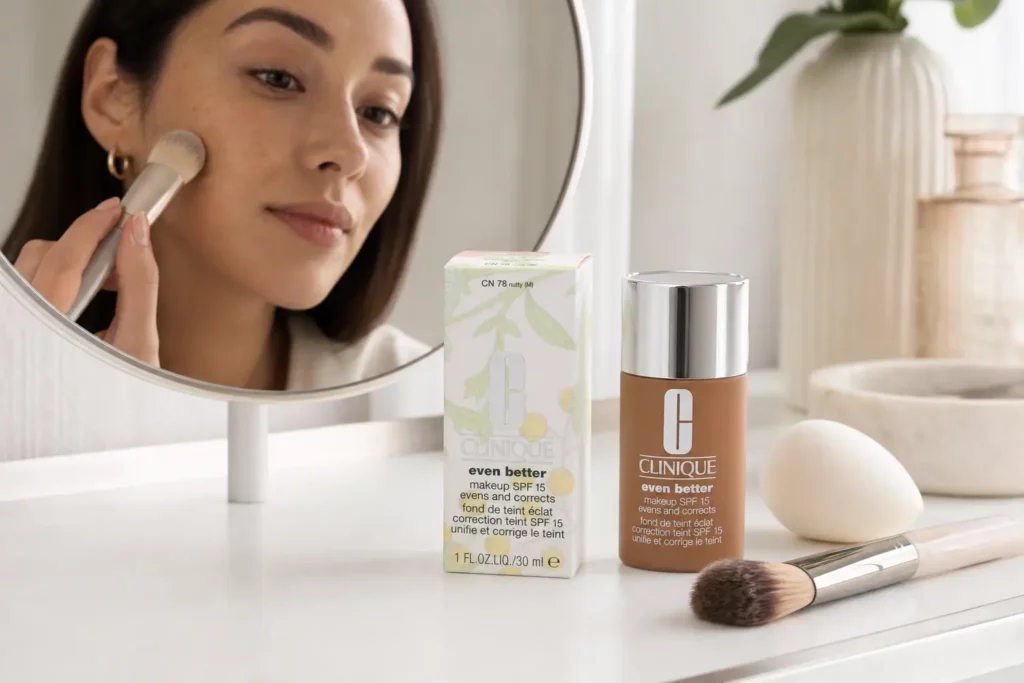 Clinique Even Better foundation SPF15 CN78 Nutty - sfeerfoto shade-setting