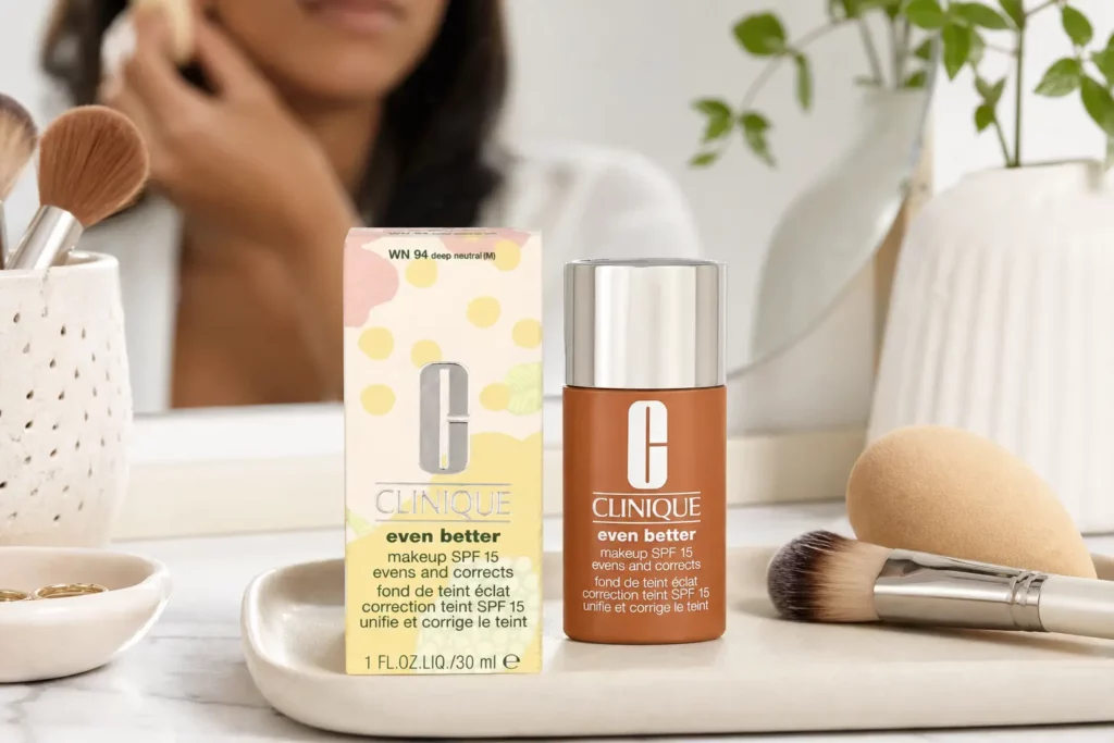 Clinique Even Better foundation SPF15 WN 94 Deep Neutral - sfeerfoto shade-setting