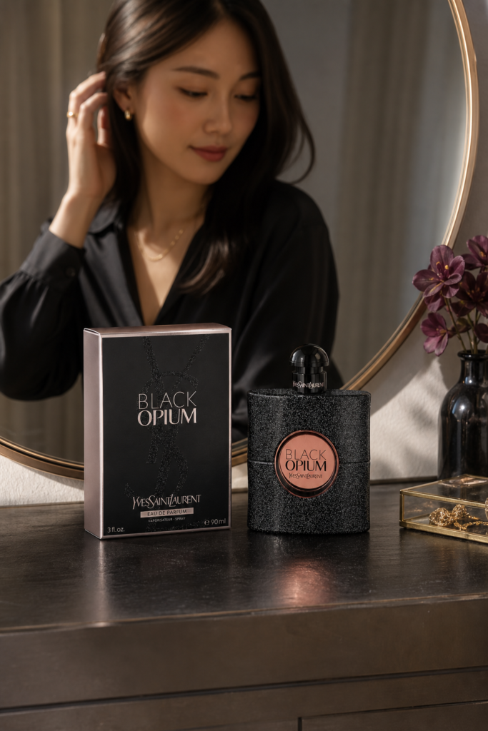 Yves Saint Laurent Black Opium Eau de parfum 90ml - sfeerfoto kaptafel